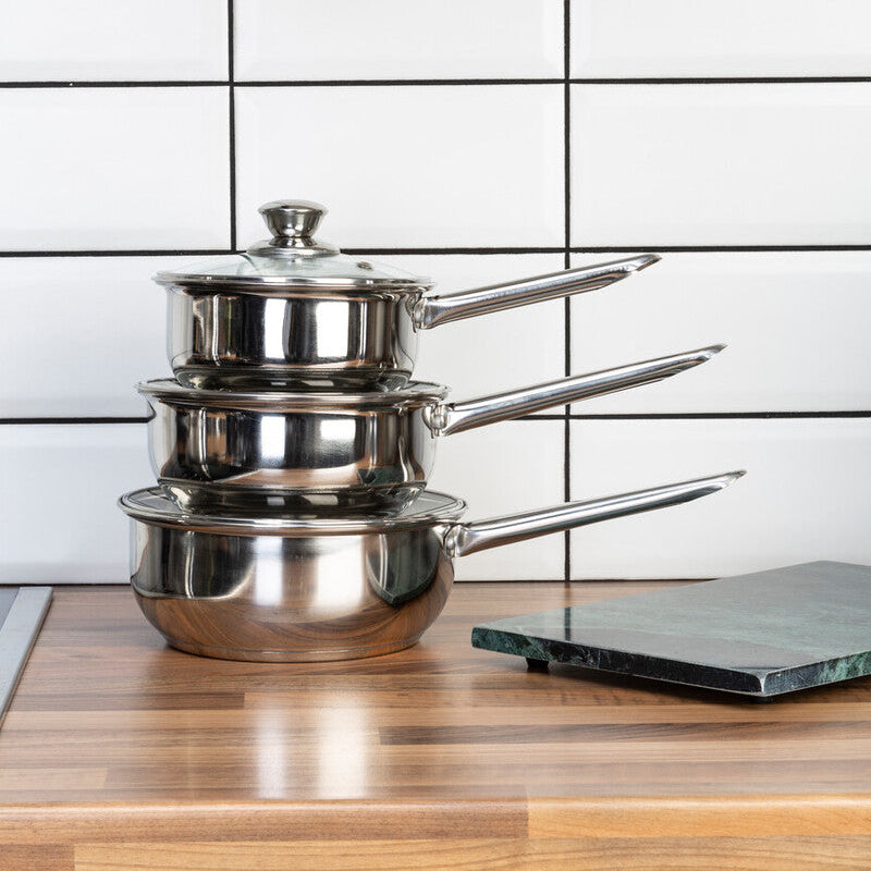 The Everyday Cookware Upgrade: The Orsina Crosse 3-Piece Stainless Steel Saucepan Set with Glass Lids