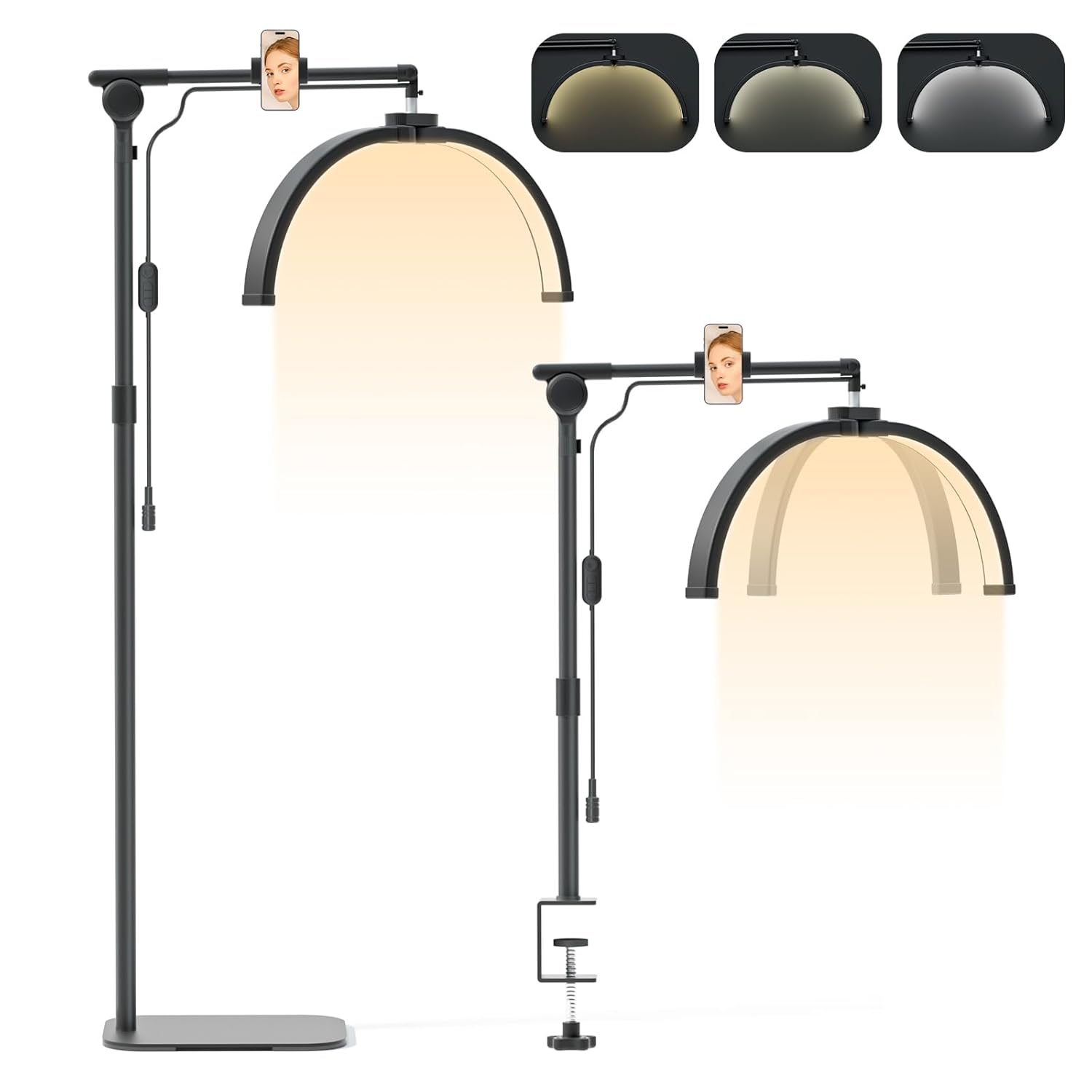 Lmqfum 2-in-1 Half-Moon Lash Light foldable floor and desk lamp — one of four false eyelash accessories compared at ALTOE for professional lash and beauty studio setups