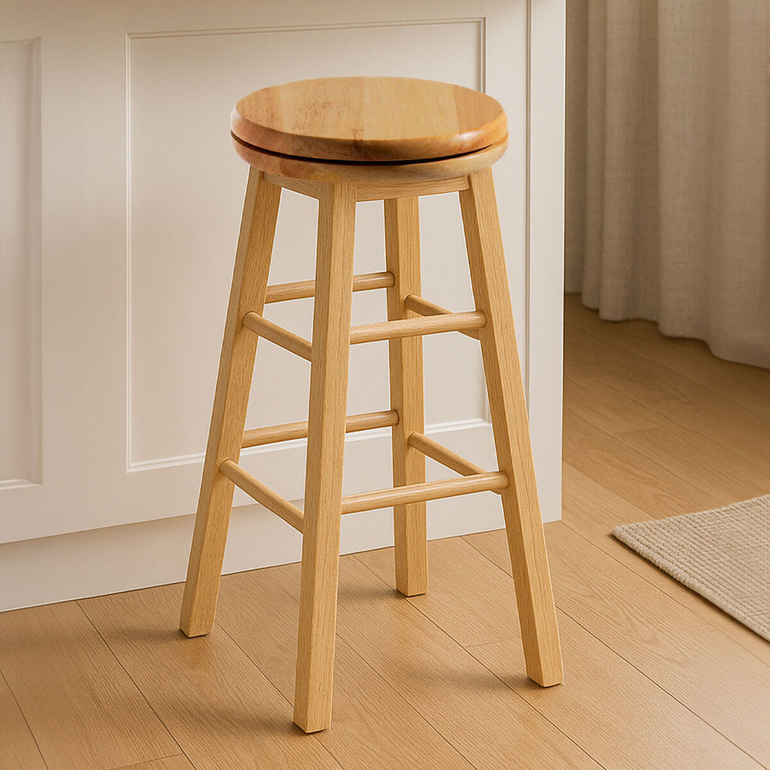 Spin Into Style: The Orsina Chester Swivel Bar Stool – Natural Hevea Wood Revolving Seat