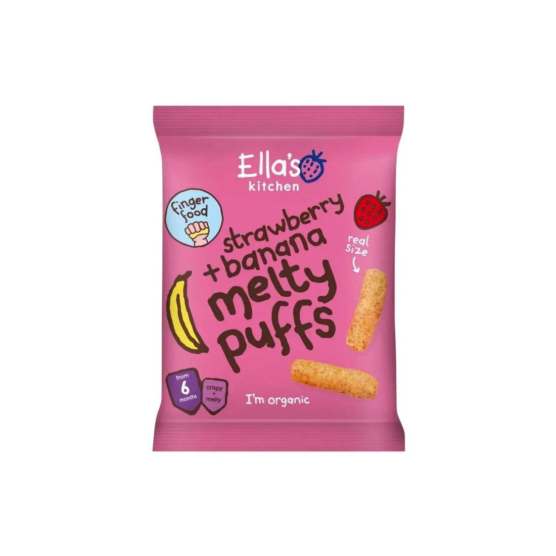 Ella's Kitchen Organic Strawberry and Banana Melty Puffs 20g for 6 months plus — one of four baby and toddler snacks compared in this guide from ALTOE