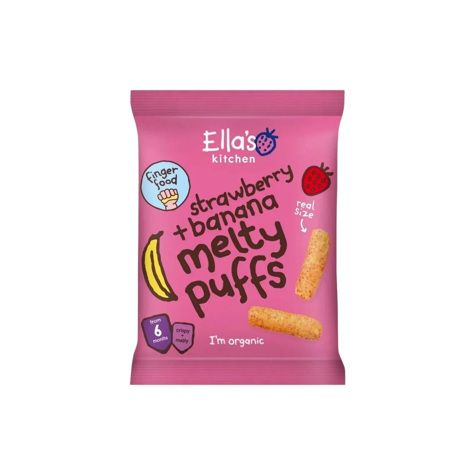 Ella's Kitchen Organic Strawberry and Banana Melty Puffs 20g for 6 months plus — one of four baby and toddler snacks compared in this guide from ALTOE