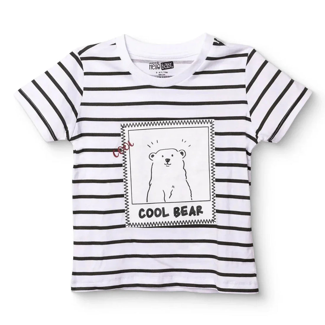 HelloBaby Boys Bear Print T-shirt in Ecru — soft crew neck short sleeve tee with cute bear graphic for little ones