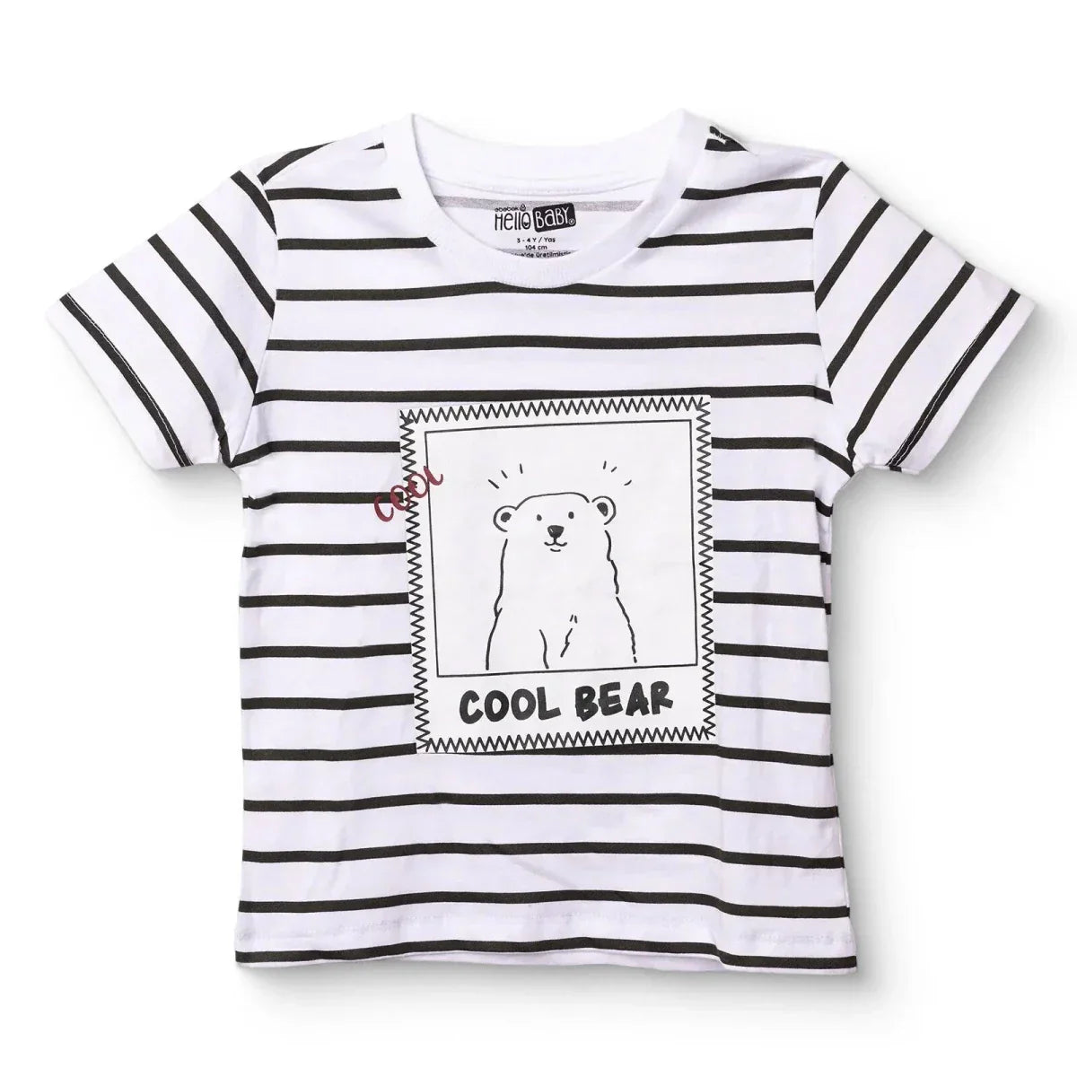 HelloBaby Boys Bear Print T-shirt in Ecru — soft crew neck short sleeve tee with cute bear graphic for little ones