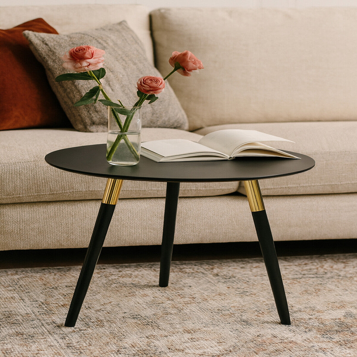 The Coffee Table That Catches the Light – Orsina Nostra Black Veneer & Gold Round Coffee Table for £89.95