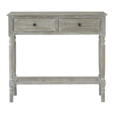 The Console Table That Does It All: Orsina Heritage Grey Wash Pine Wood 2-Drawer Console Table