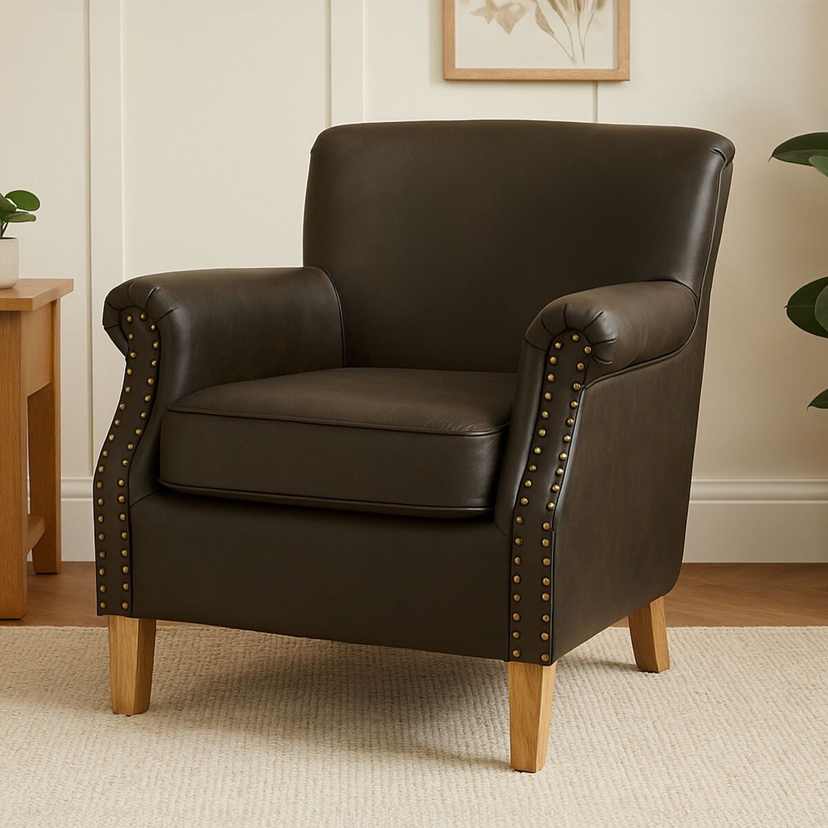 The Armchair That Belongs in a Private Library – Orsina Trinity Vintage Brown Leather Effect Armchair for £267.95