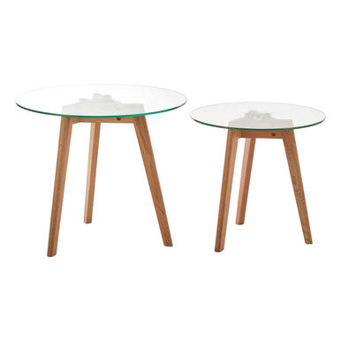 The Side Tables That Make Your Room Look Bigger – Orsina Nostra Set of 2 Glass & Oak Nesting Side Tables for £79.95