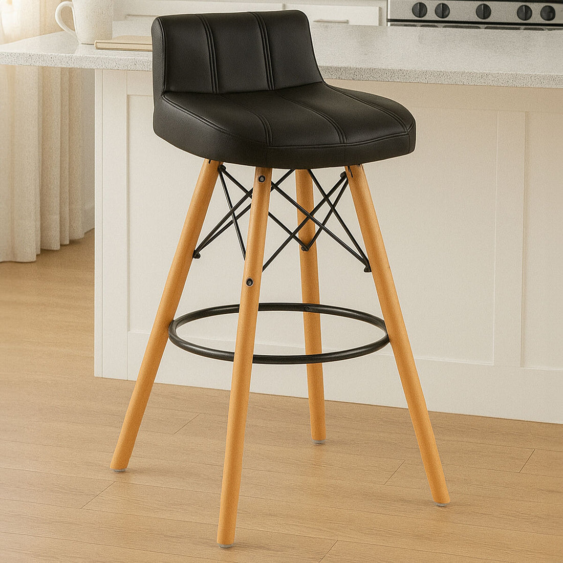 The Bar Stool That Works With Everything – Orsina Stockholm Black Leather-Effect & Beechwood Bar Stool for £69.95