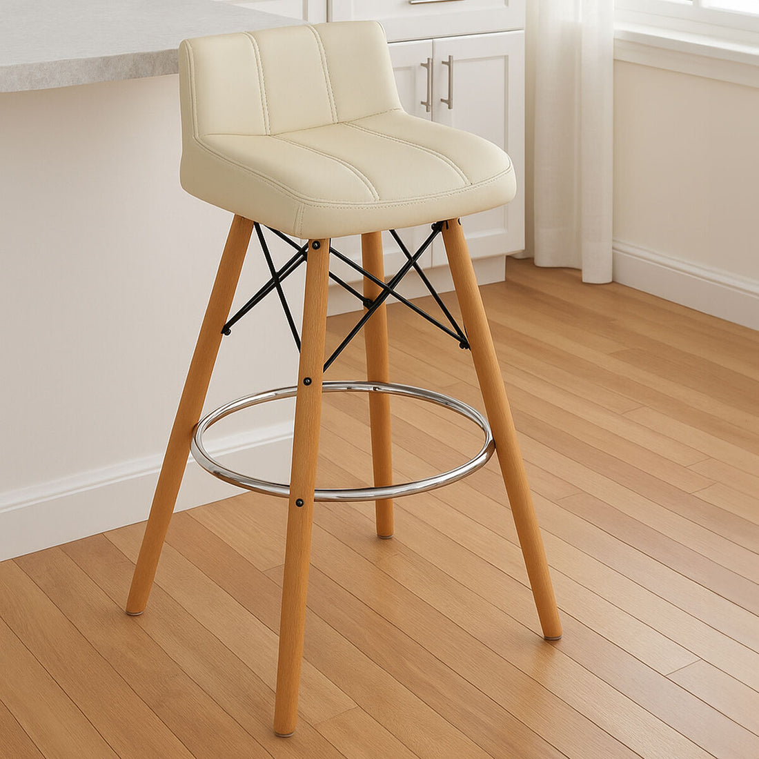 The Bar Stool That Fills Your Kitchen with Morning Light – Orsina Stockholm White Leather-Effect & Beechwood Bar Stool for £69.95
