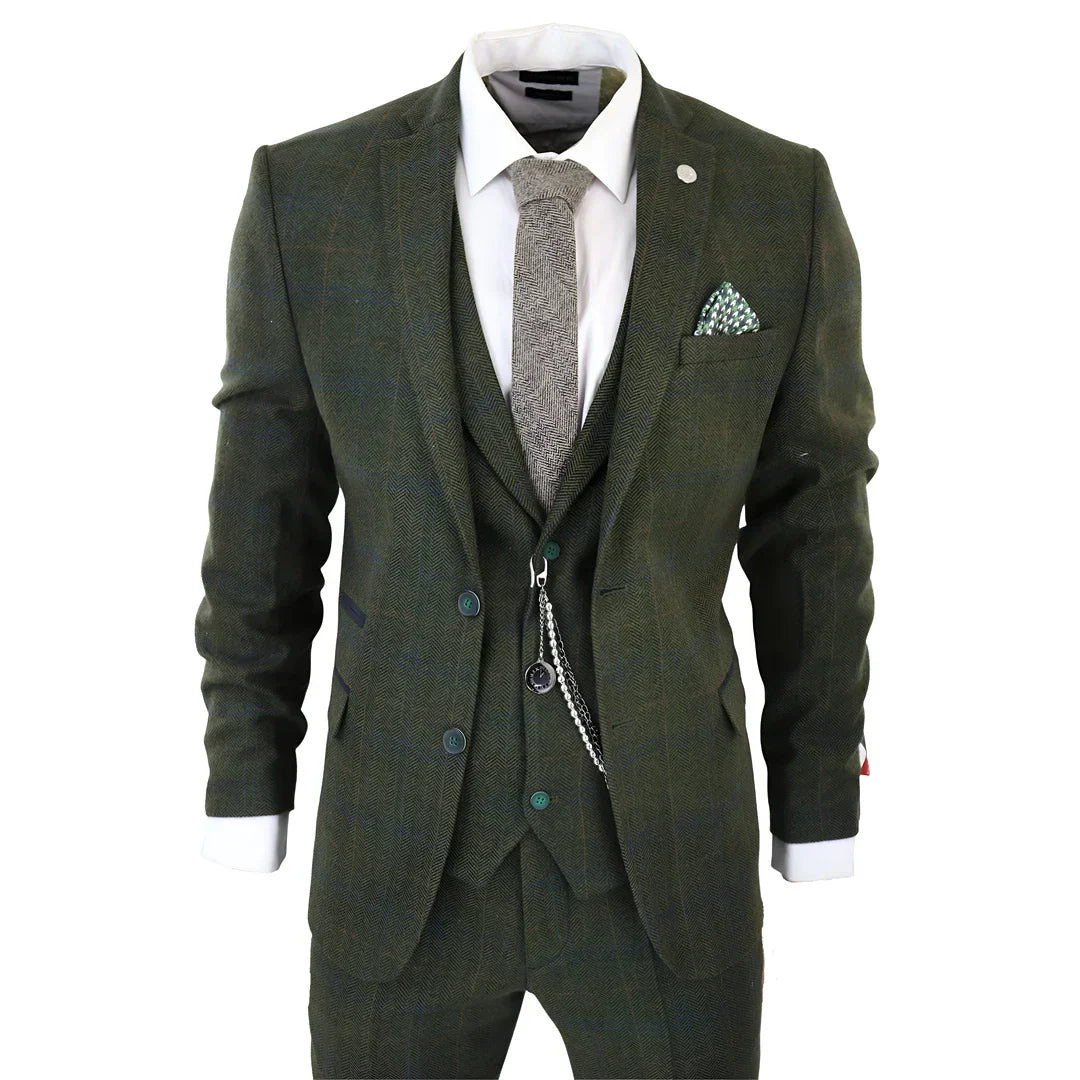 TruClothing STZ71 Men’s Wool Tweed 3 Piece Suit – 1920s Gatsby Style in Green, Blue & Brown Check for £169