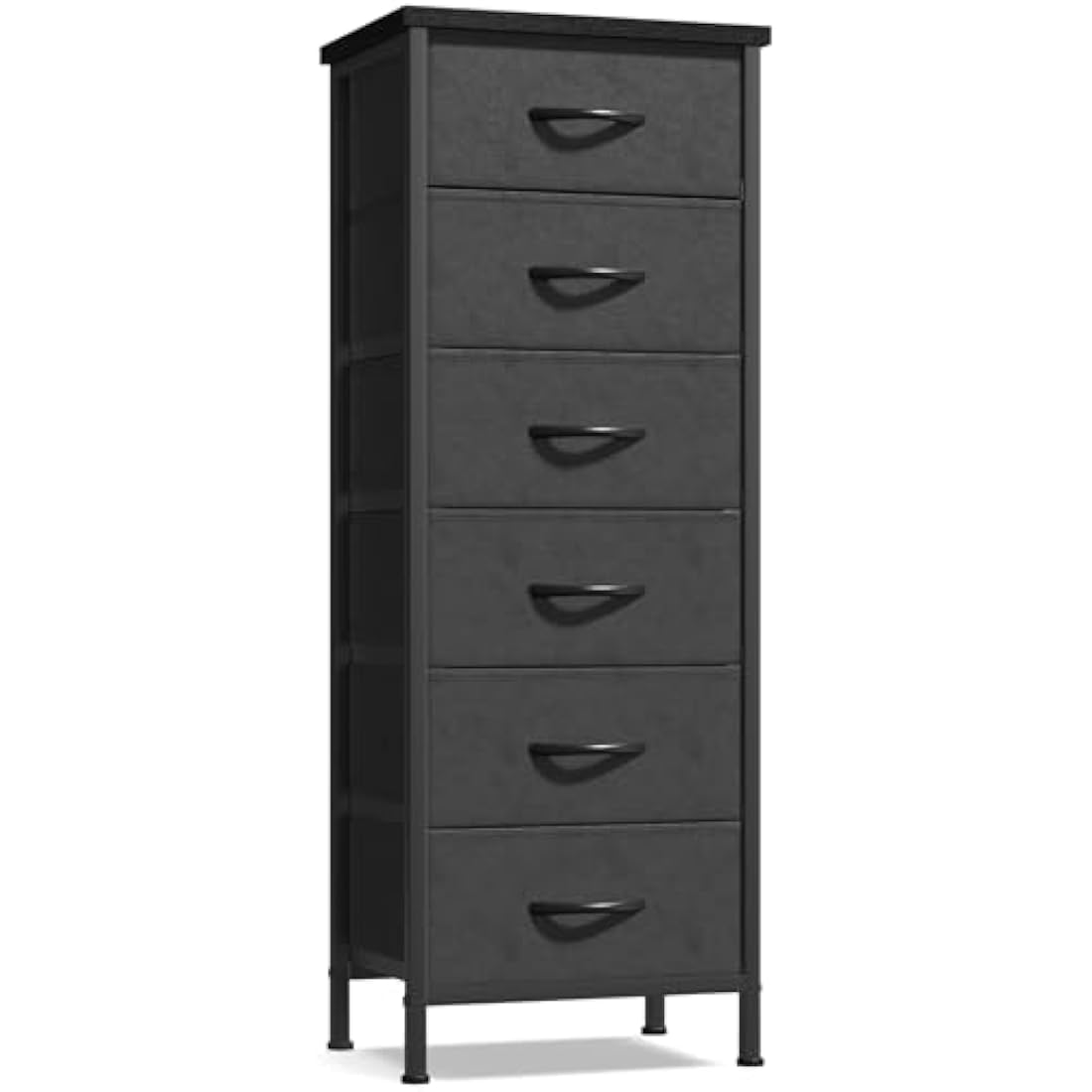 6-Drawer Fabric Dresser in Black – tall vertical chest of drawers with non-woven fabric drawers and carbon steel frame, waterproof and scratch-resistant bedroom storage unit with 6 spacious drawers for clothes and bedroom organisation