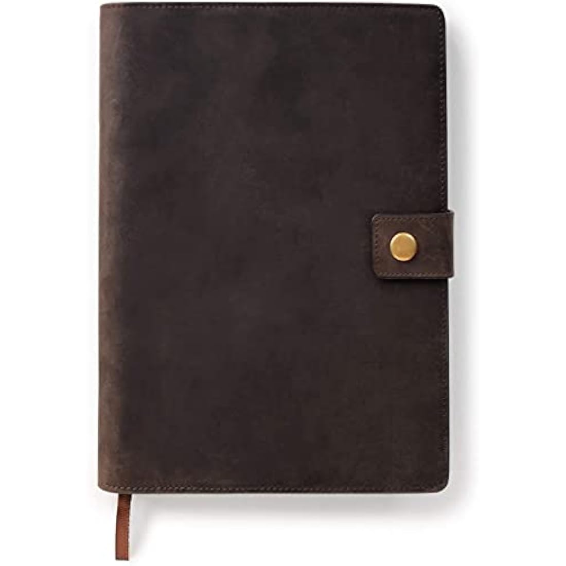 Bucksaw full grain leather refillable A5 journal cover with pen loop card slots brass snap herringbone interior 10-year warranty