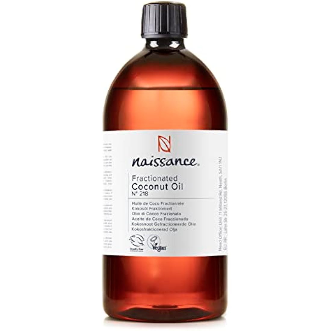 Naissance fractionated coconut oil 870ml 100% pure MCT carrier oil – odourless, lightweight, vegan, for skin hair and aromatherapy