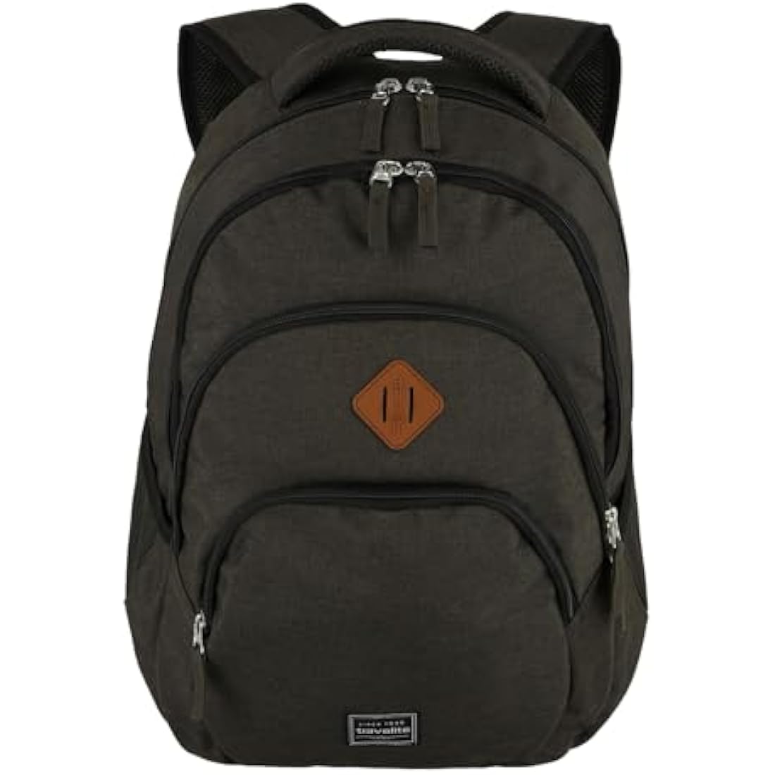 travelite BASICS Laptop Backpack 15.6 Inch in 22L capacity shown packed and ready for travel on a clean background