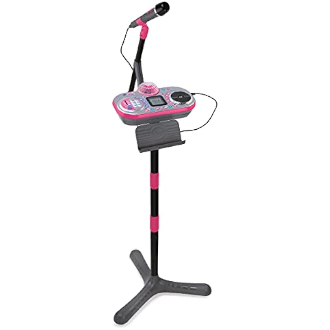 VTech Kidi Super Star DJ Kids Karaoke Microphone with colour-changing disco light and height-adjustable stand – interactive musical toy with DJ mixer mode, 6 songs, voice changing effects and Music Magic karaoke mode for children aged 6 and up