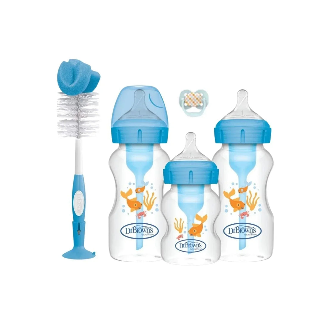 Dr. Brown's Natural Flow Options+ Anti-Colic Baby Bottle Gift Set in Blue – complete feeding set with patented internal vent system for reducing colic and gas in newborns