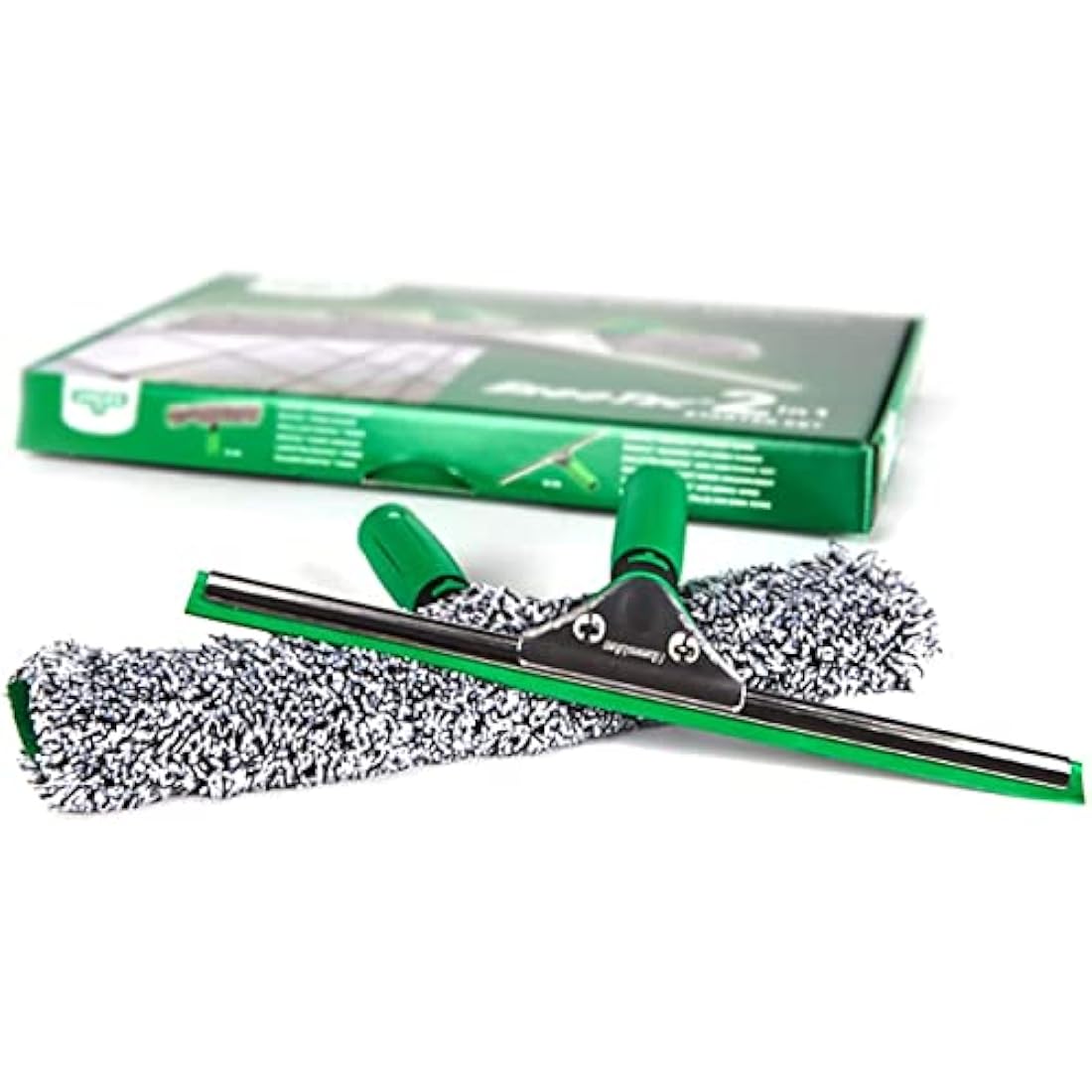 Unger ErgoTec 2-in-1 Window Cleaning Kit – 35cm professional squeegee with stainless steel S-channel and soft rubber blade alongside the 35cm microfibre power washer sleeve, both with ergonomic non-slip rubber grip handles