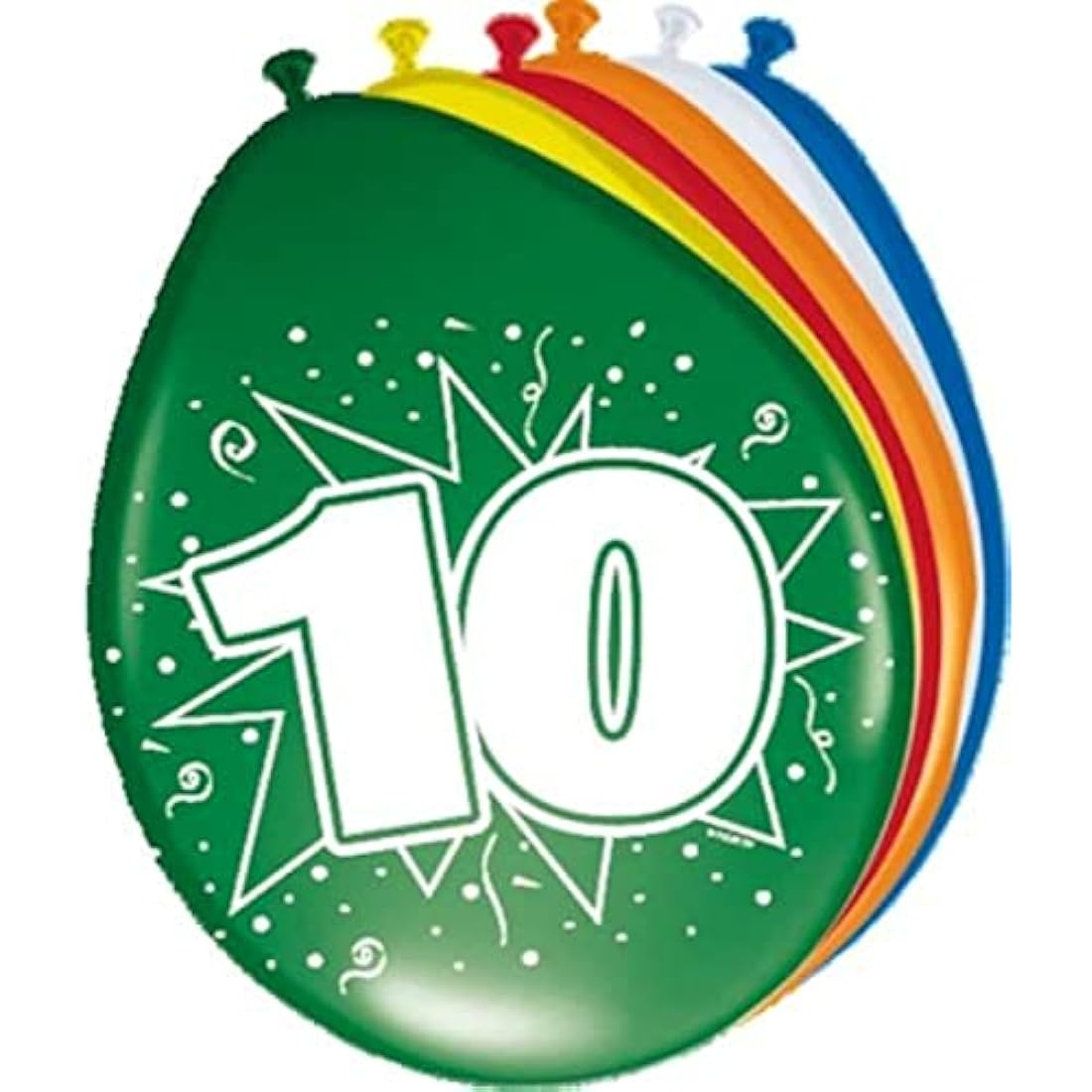 Folat 10th Birthday Latex Balloons 8 pack — 30cm multicoloured natural latex balloons meeting European safety standards, perfect for milestone birthday party decoration