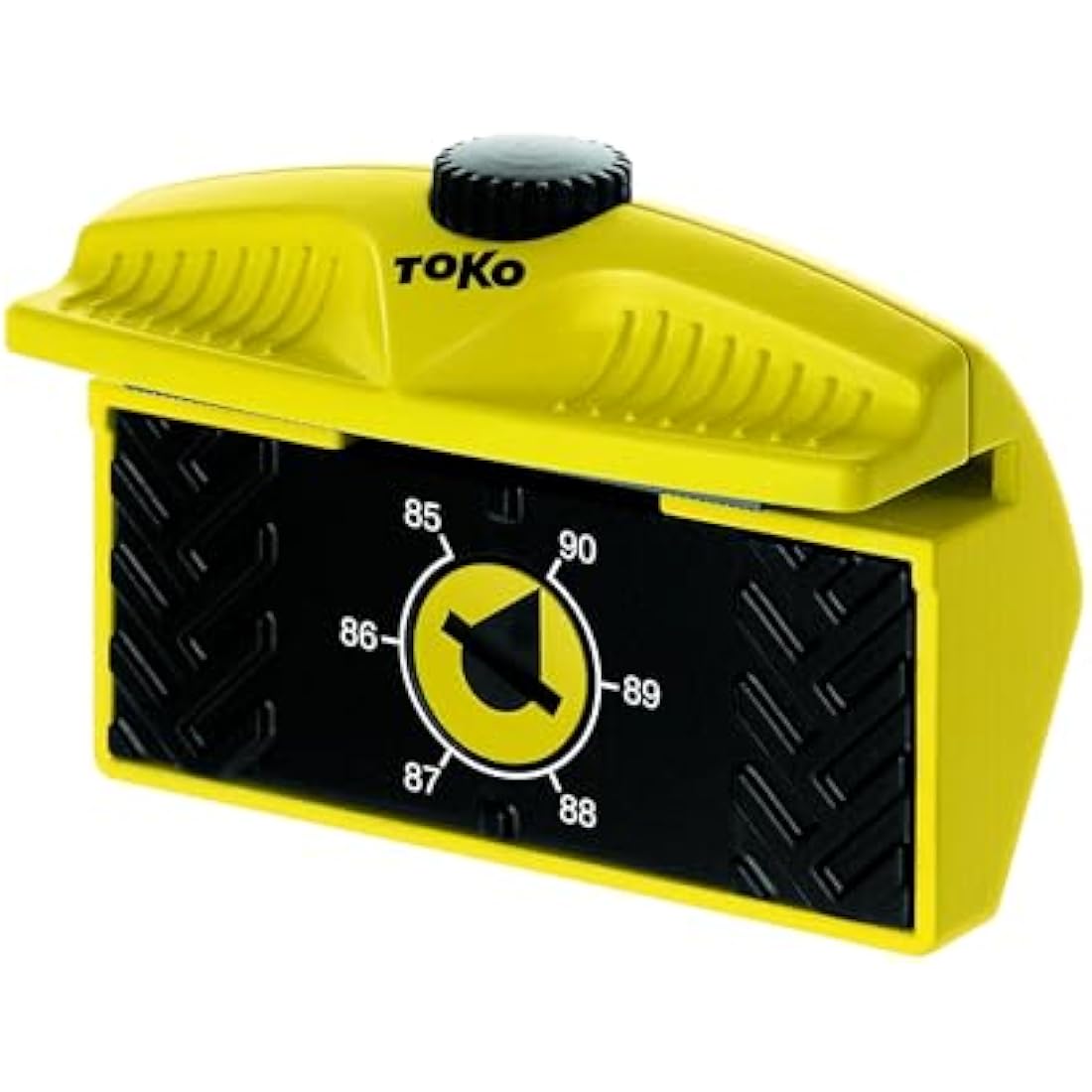 Toko Edge Tuner Tool in yellow and black — adjustable 85-90 degree ski and snowboard edge sharpener with included 80mm World Cup universal file