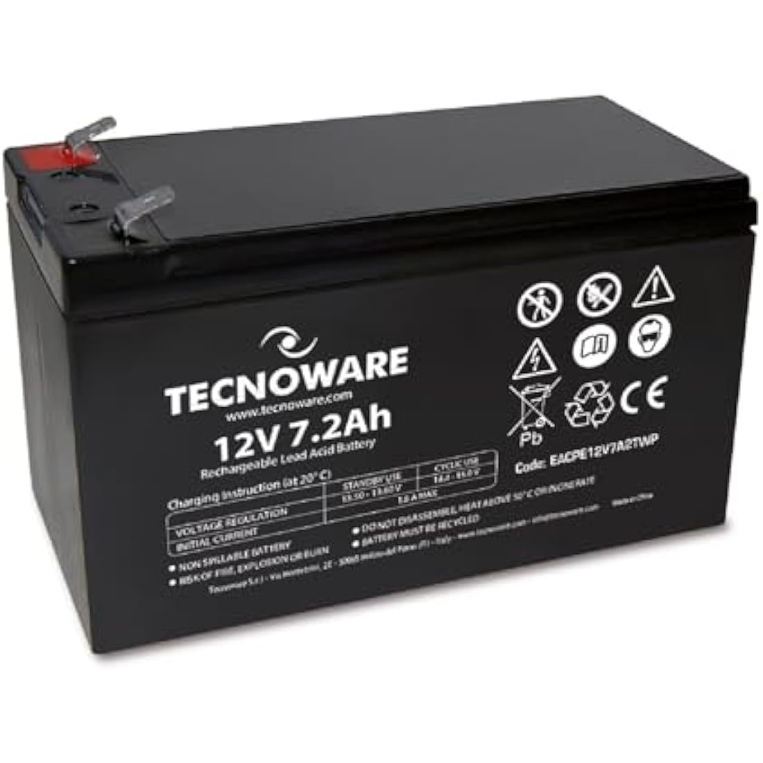 Tecnoware 12V 7.2Ah sealed lead-acid battery UPS alarm systems 2.5 inch Faston connection maintenance-free compact