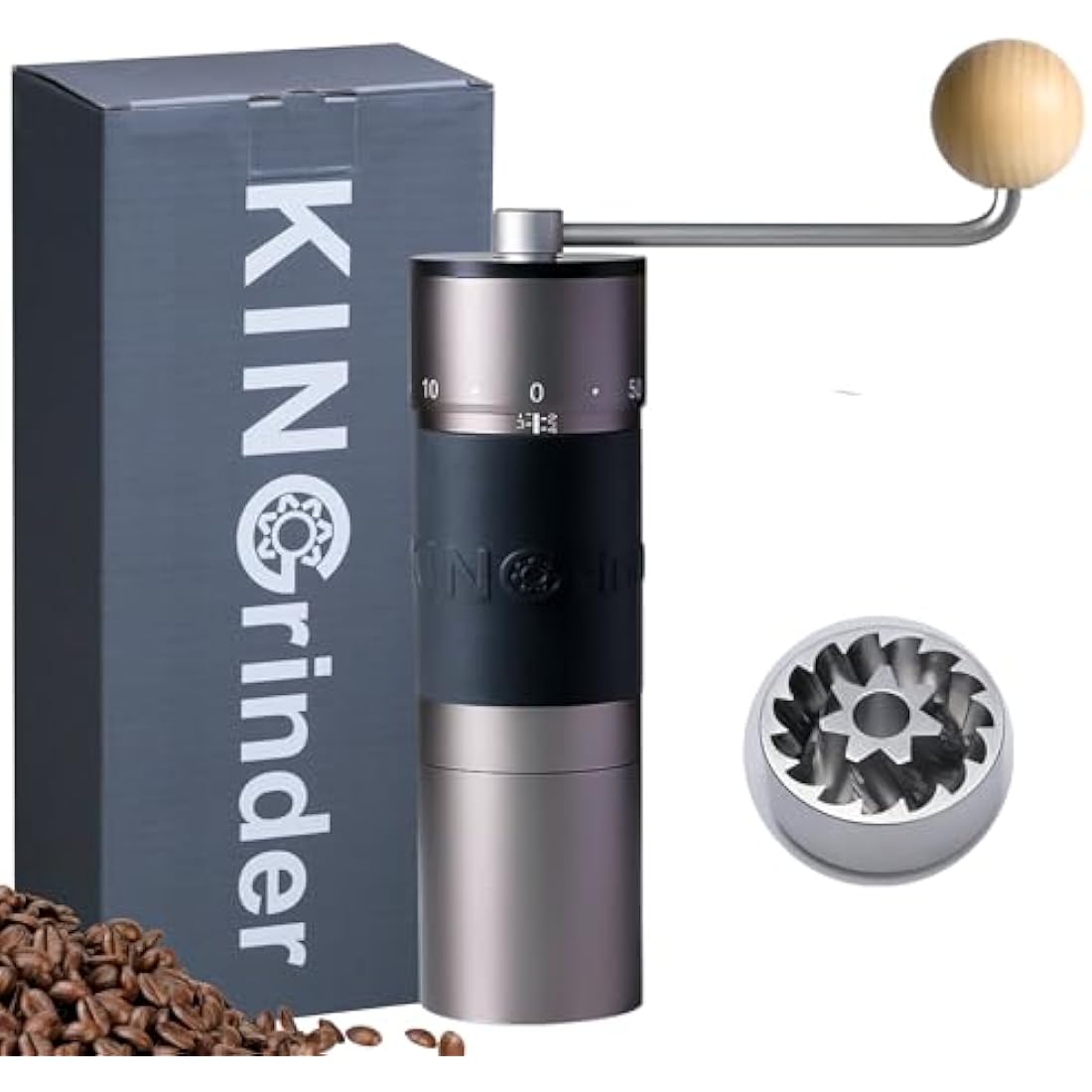 KINGrinder K6 manual coffee grinder stainless steel conical burr 16 micron per click external adjustment 35g capacity