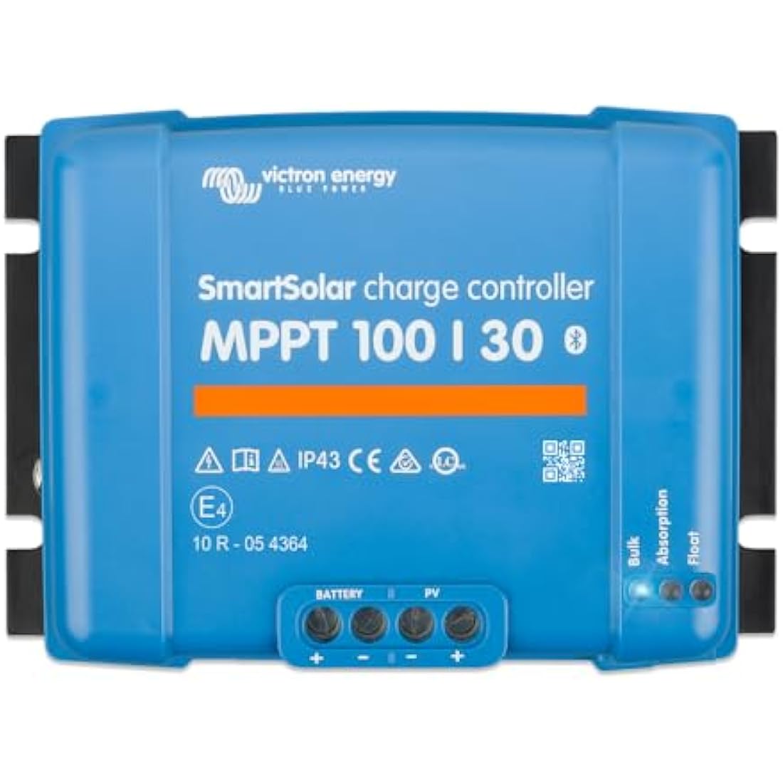 Victron Energy SmartSolar MPPT 100/30 Charge Controller with Bluetooth mounted in a campervan electrical system showing the compact unit and LED indicators