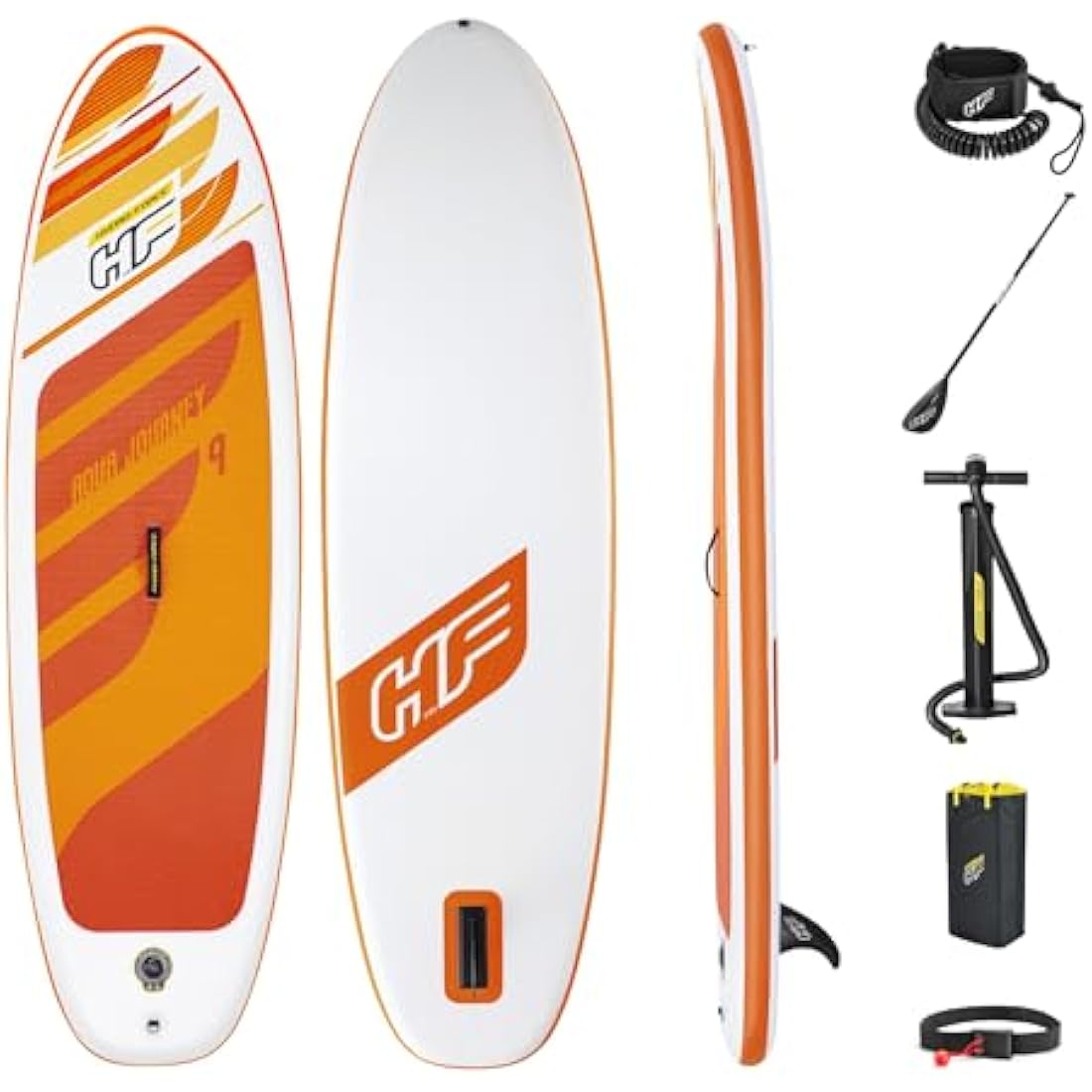 Hydro-Force 9FT inflatable stand up paddle board complete set with backpack pump paddle leash fin repair kit