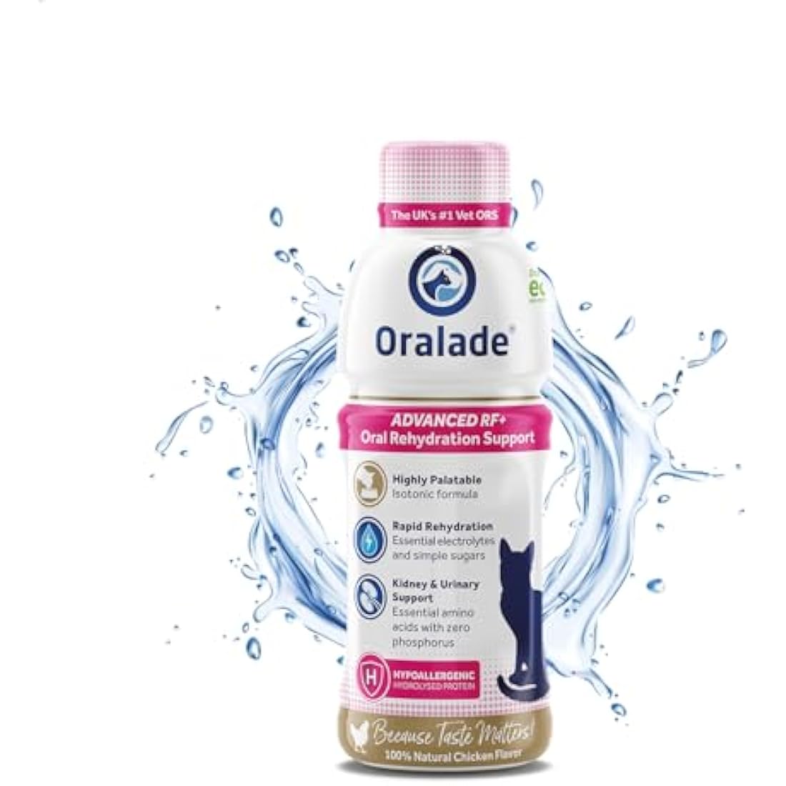 Oralade RF+ Cat Rehydration Support – 330ml chicken flavour isotonic formula for kidney and urinary support in cats