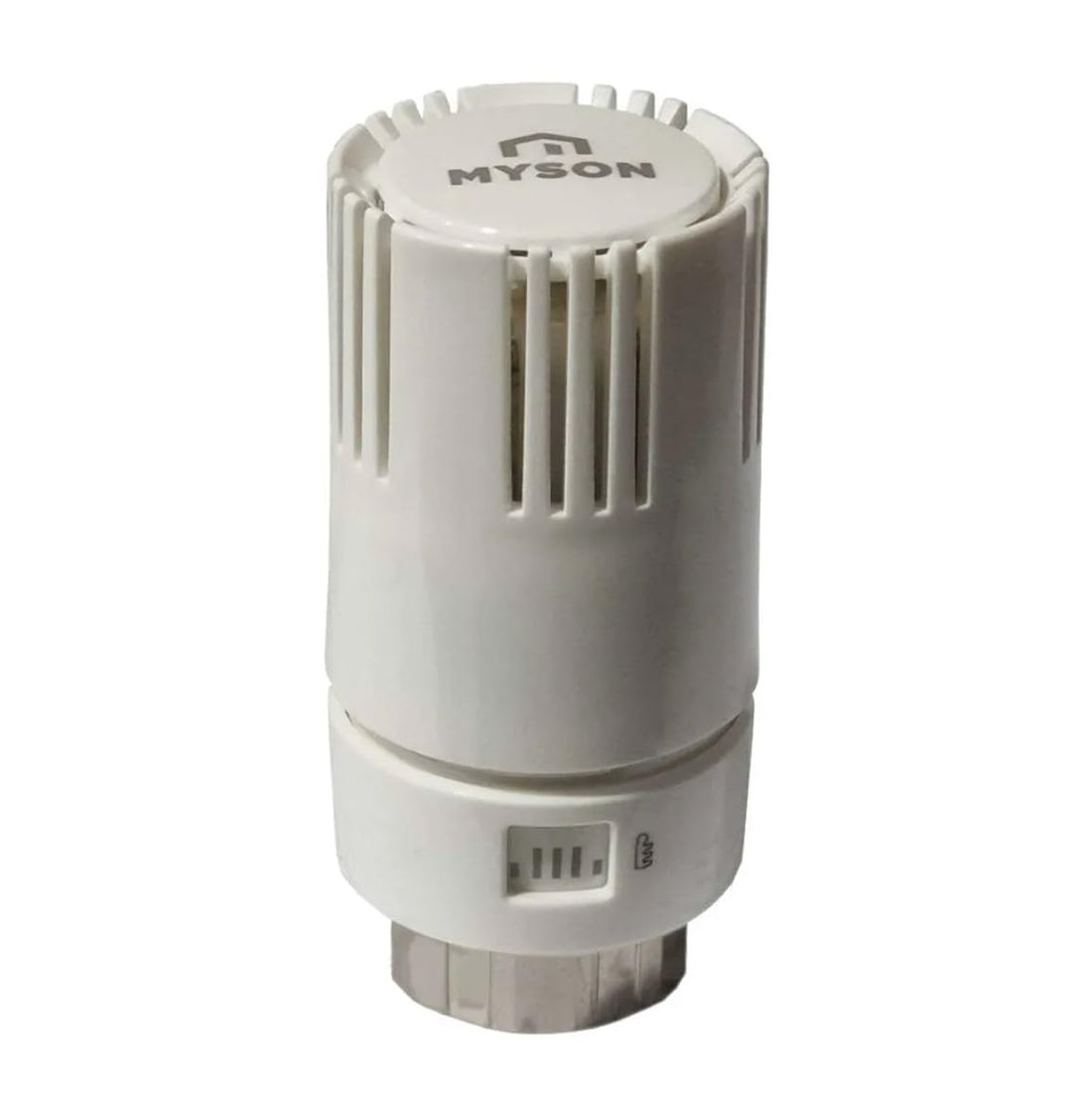 Myson TRV 2-Way Thermostatic Radiator Valve Replacement Head Only showing the standard Contract head replacement with black bottom section white triangle markings and locking pins for direct replacement on Myson 2-way TRV valve bodies