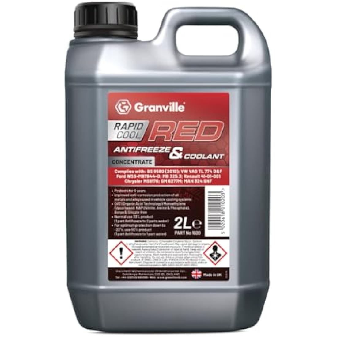 Granville Rapid Cool Red Anti-Freeze Concentrate 2 Litre – engine coolant for year-round freeze and overheat protection