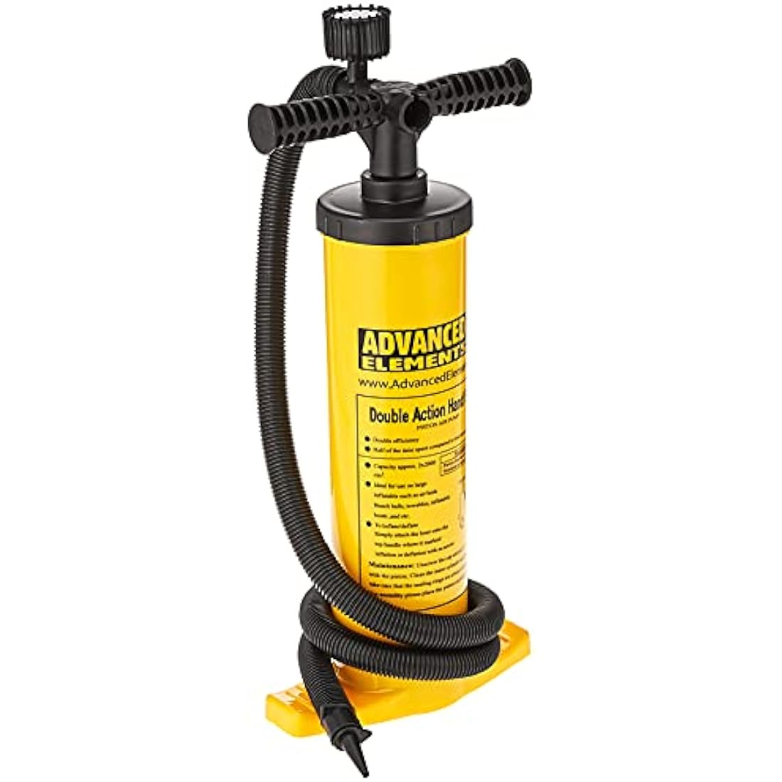 Advanced Elements Double Action Hand Pump with built-in pressure gauge – 0 to 15psi dial, universal valve adaptors included, shown on a clean background