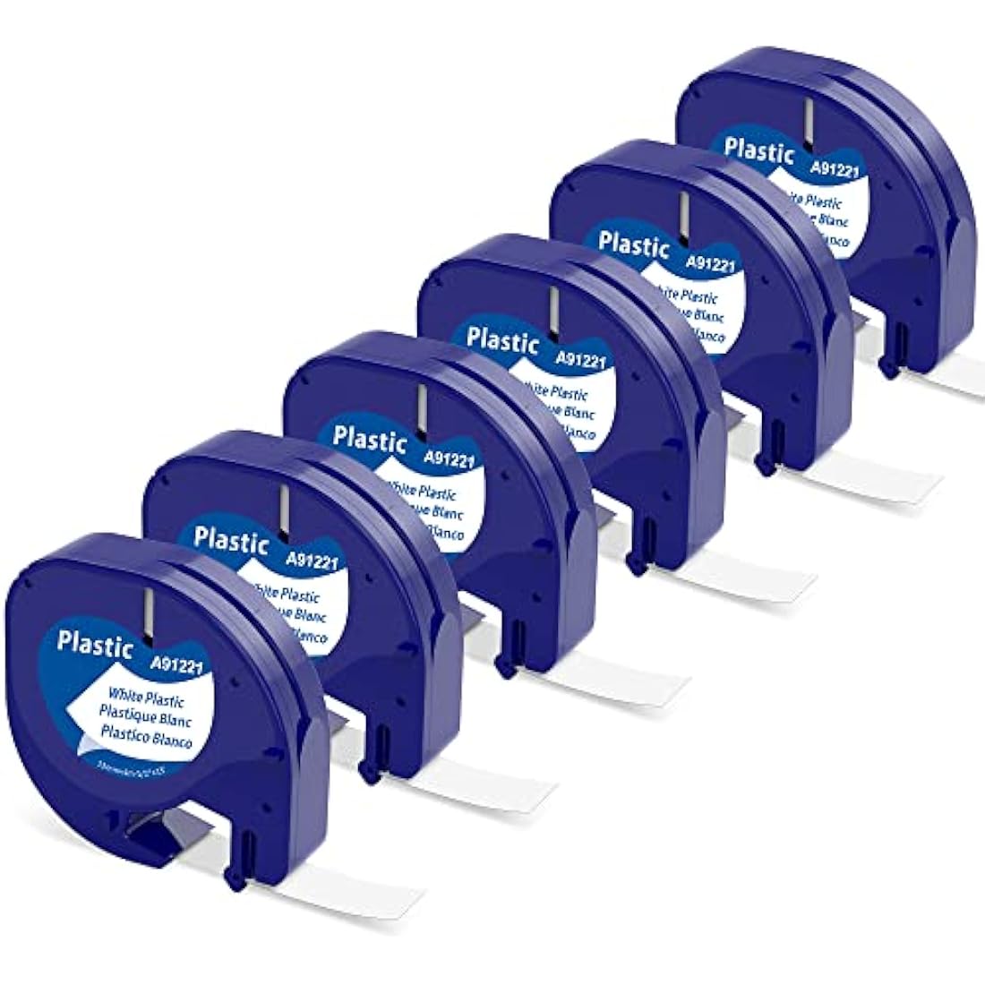 MarkField compatible Dymo LetraTag tape 12mm x 4m white plastic 6-pack black print on white label tape