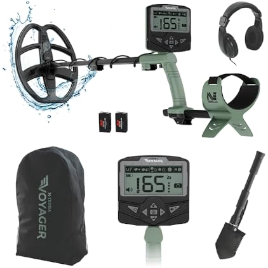 Minelab X-Terra Voyager metal detector kit with waterproof coil pinpoint mode headphones and batteries for adults and children