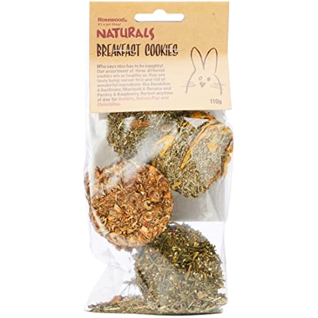 Rosewood Naturals Grain-Free Breakfast Cookies 110g small animal treats in three flavour varieties — one of three small animal treats compared in this guide from ALTOE