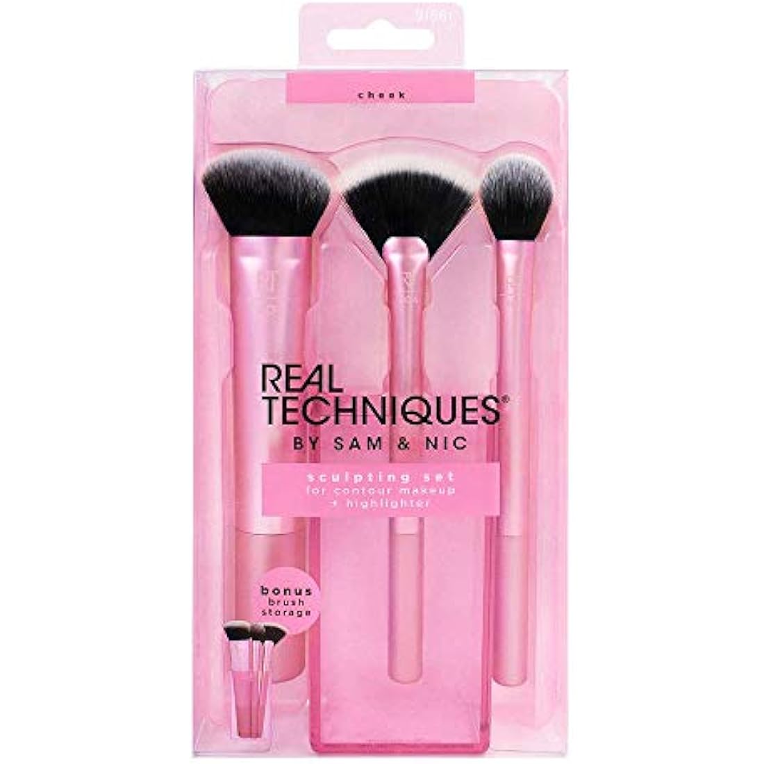 Real Techniques Sculpting Makeup Brush Set 4-piece contouring kit laid out showing all brushes included for highlighting and contouring