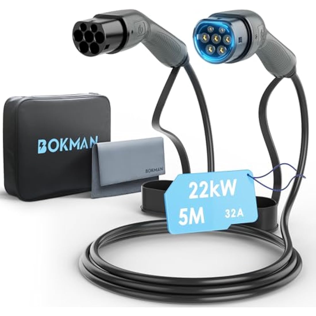 Fast-Charge Your EV at Home: Bokman Type 2 EV Charging Cable 22kW 32A 5m at £131.28