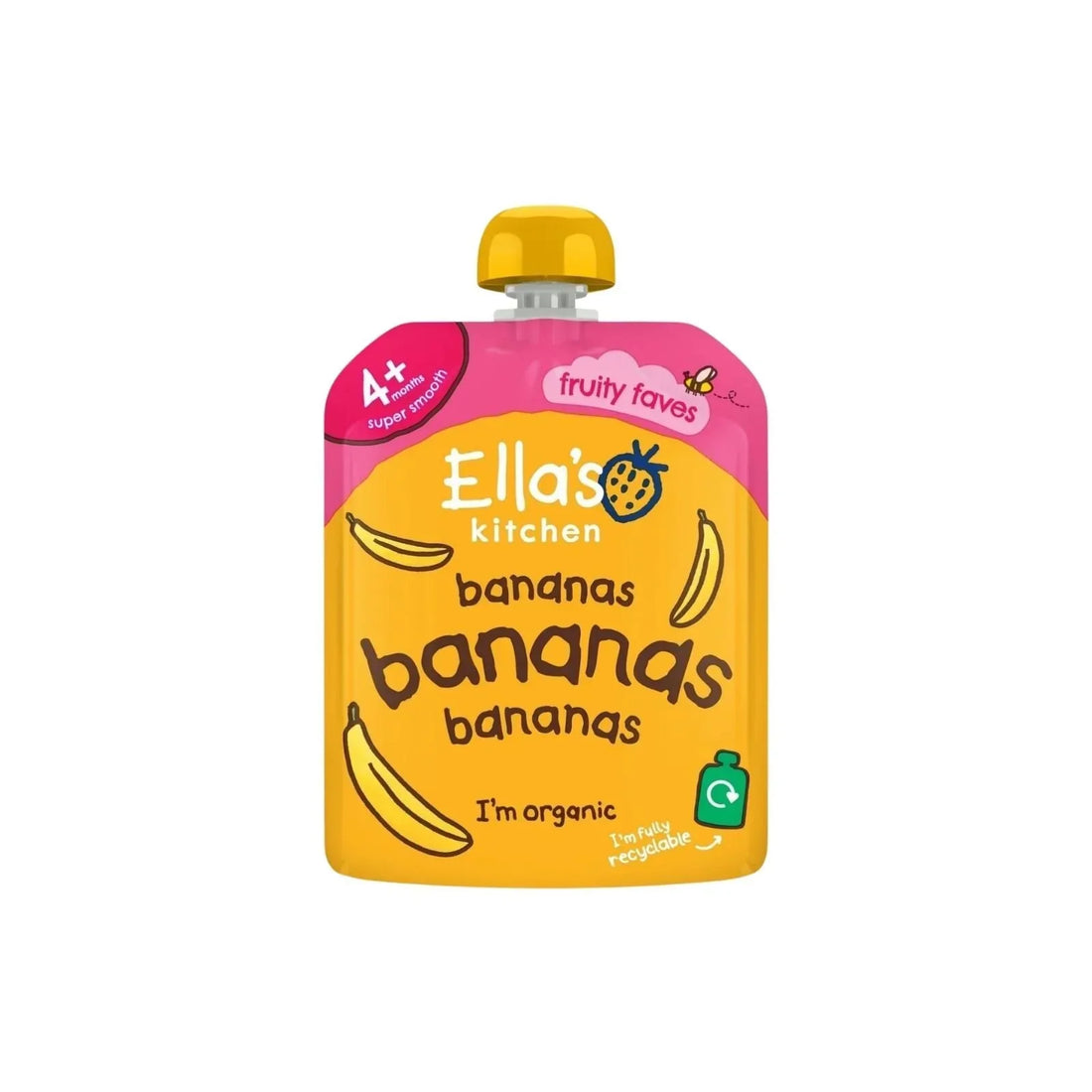 Ella's Kitchen Organic Bananas First Tastes Baby Food Pouch 70g — 100% organic banana puree for babies from 4 months, free from added sugars, preservatives and artificial ingredients