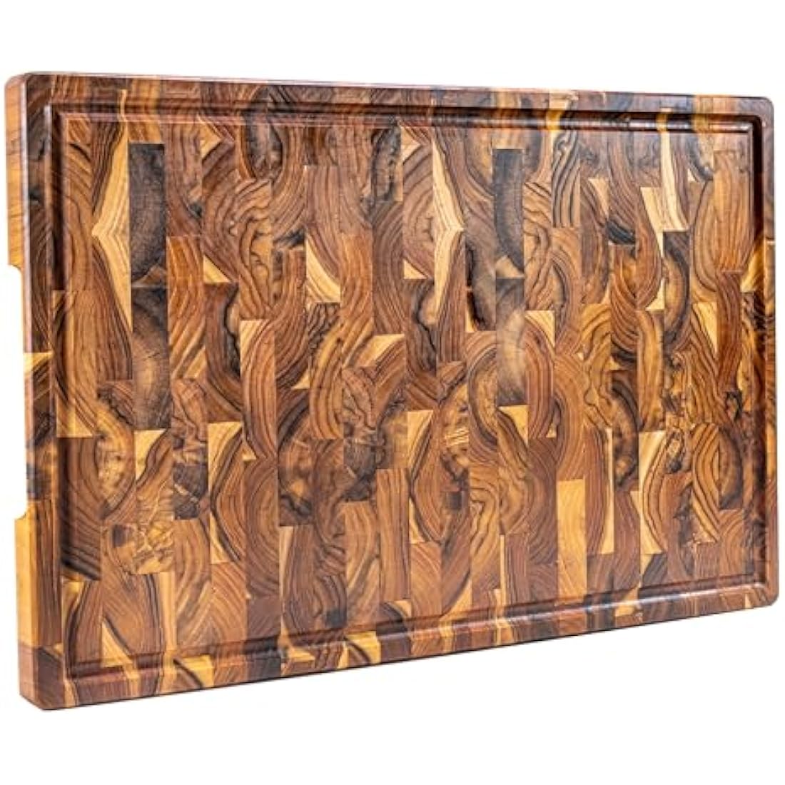 Erreke Extra Large Teak Wood End Grain Chopping Board 58x38cm with juice groove, side handles and non-slip feet