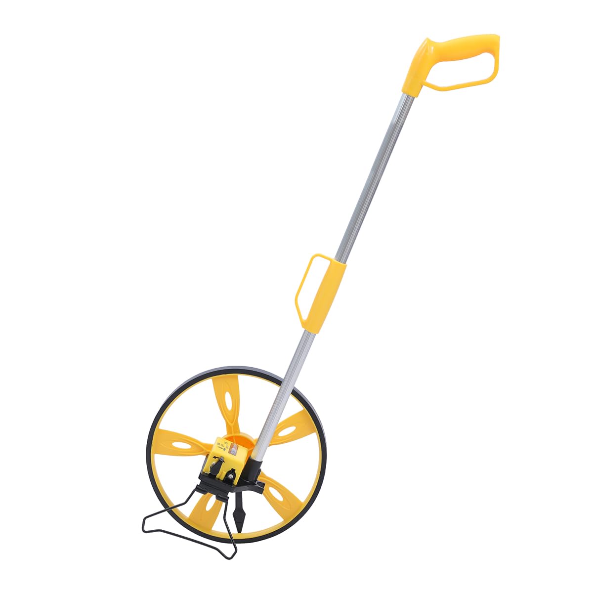 TOPWAY Distance Measuring Wheel 318mm foldable aluminium alloy tool with storage bag on a construction site surface