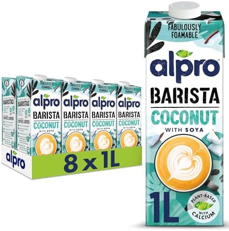 Alpro Barista Coconut Plant-Based Milk 1L 8-Pack – vegan lactose-free barista drink enriched with calcium and vitamins