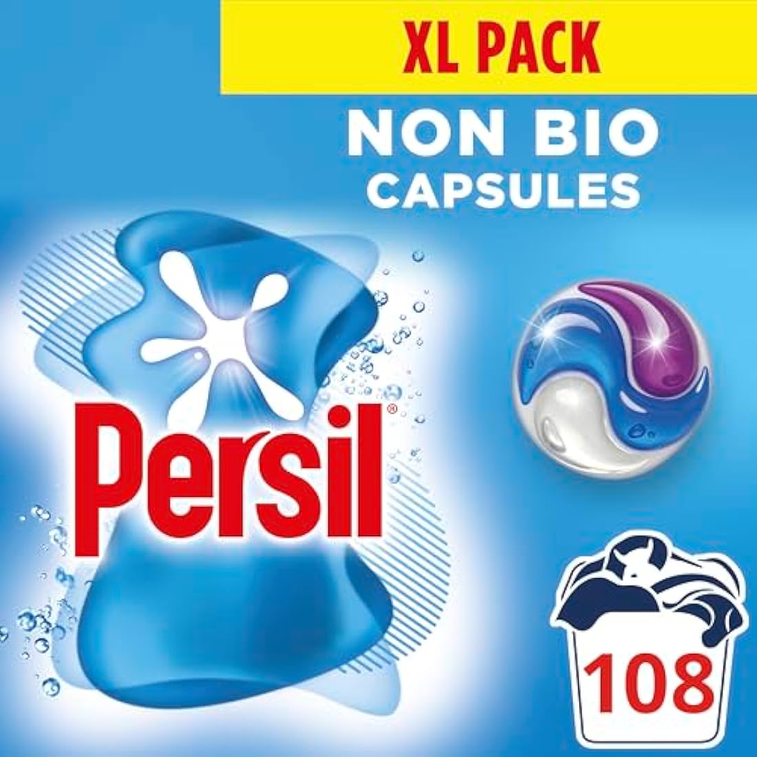 Persil Non Bio 3 in 1 Laundry Capsules for Sensitive Skin 108 washes pack shown in plastic-free recyclable packaging