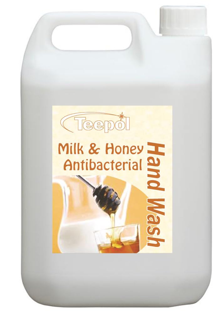 Teepol Milk and Honey antibacterial hand wash 5L bulk liquid soap refill for home office schools care homes