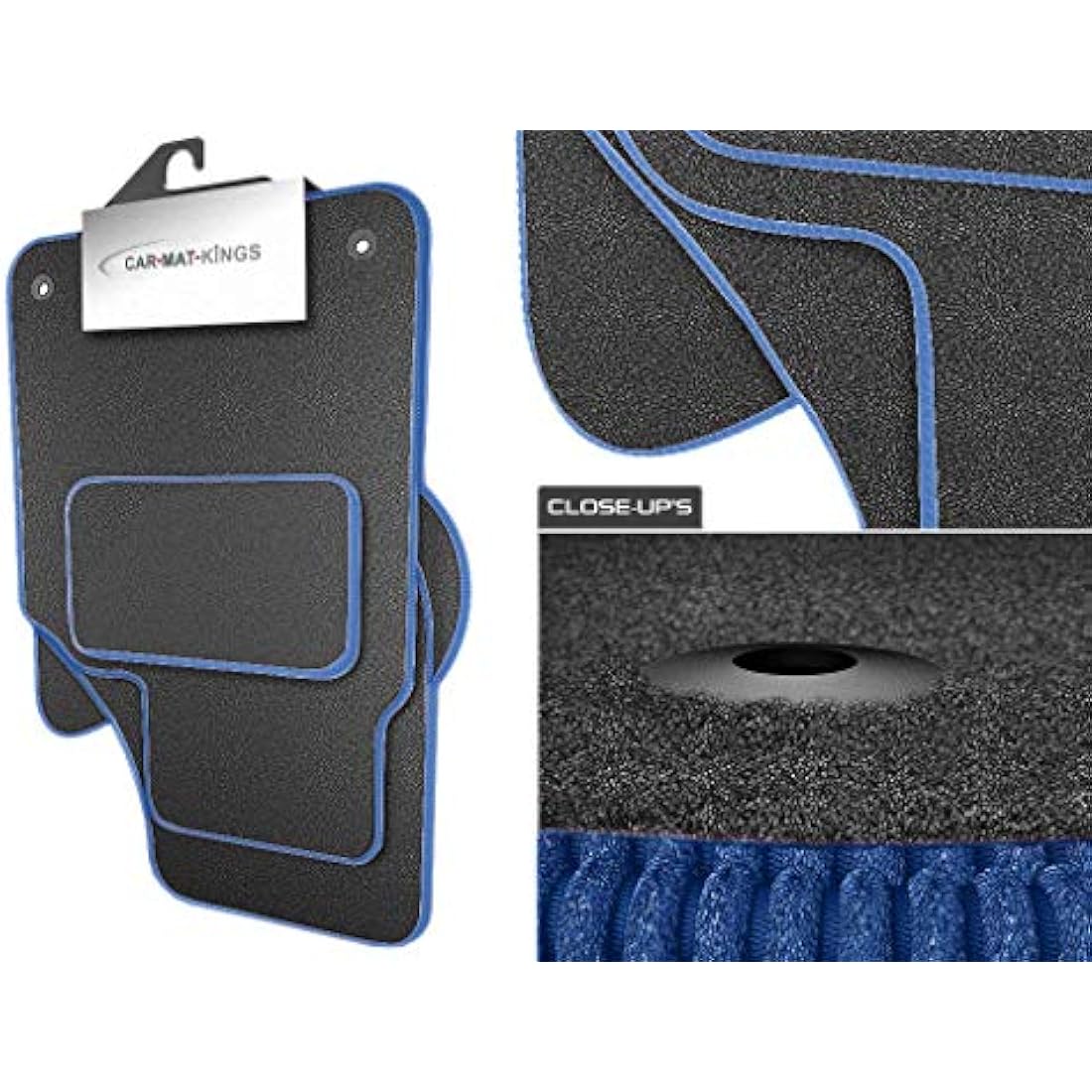 Ford Fiesta MK7 2011-2018 car mat set 4 piece grey carpet with blue trim – UK-made precision fit polyamide floor mats