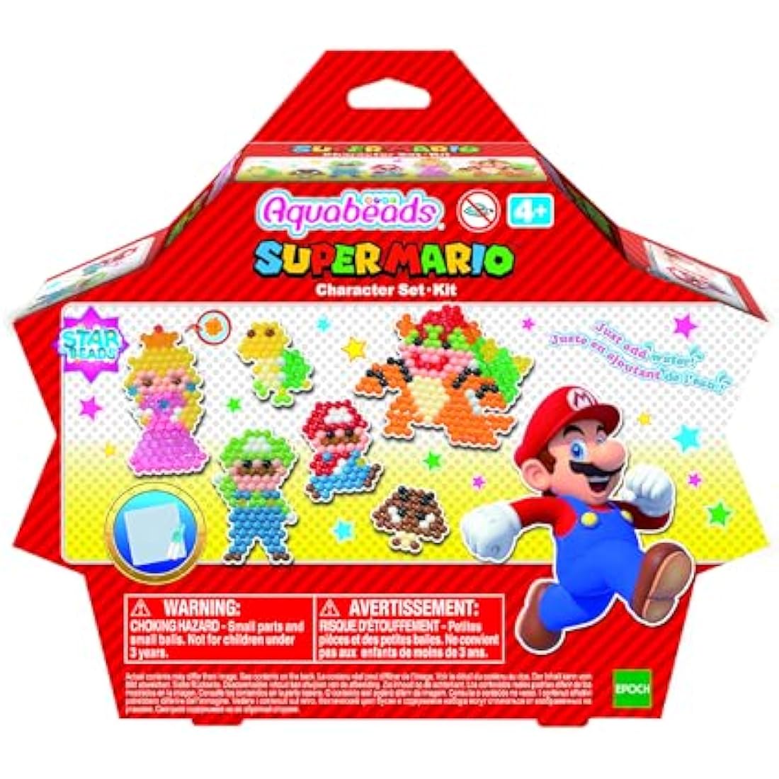 Aquabeads Super Mario Character Set DIY art and craft bead kit showing the water-activated beads tray and Super Mario character designs including Mario Luigi and friends