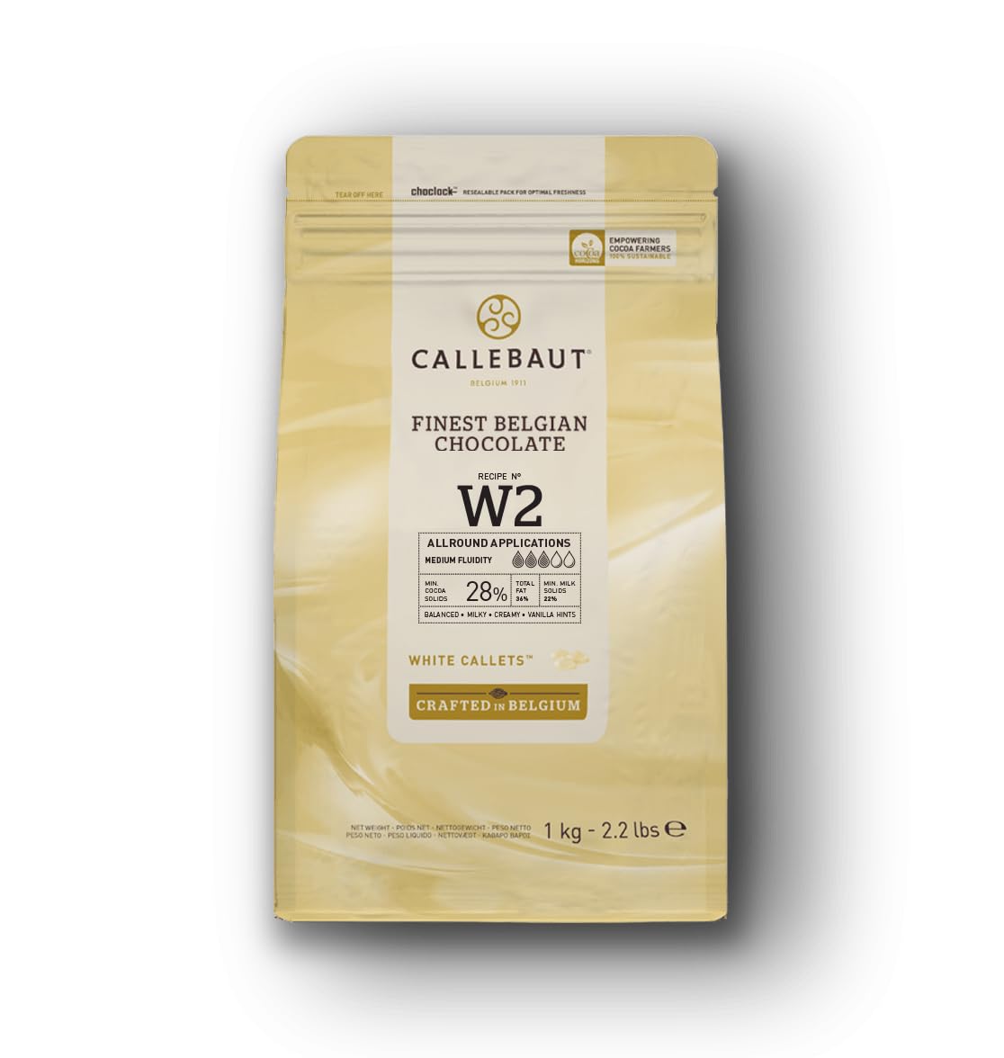 Callebaut W2 White Belgian Chocolate Couverture Callets 28% Cocoa 1kg — professional-grade baking chocolate for home bakers and pastry chefs