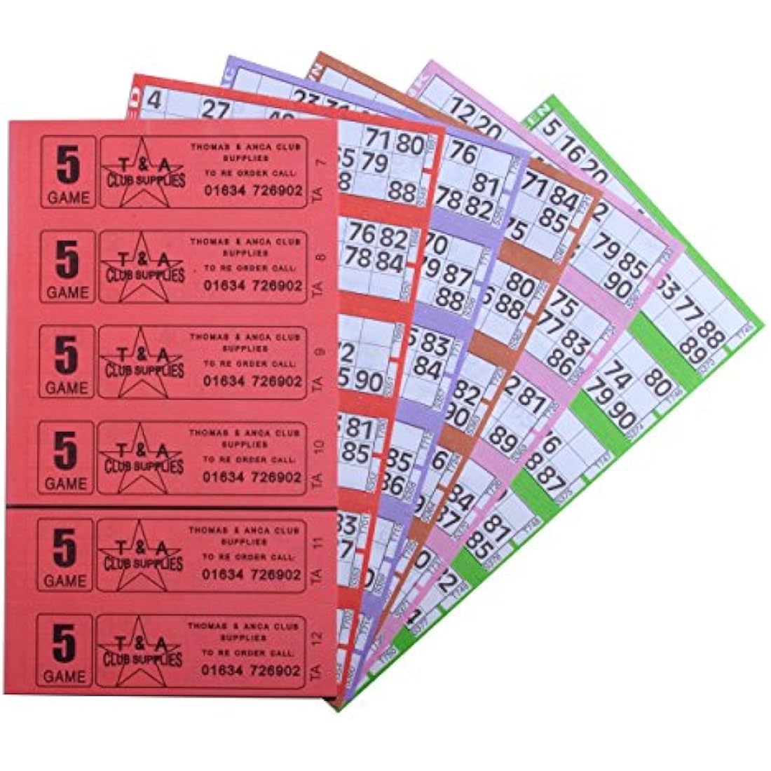 Jumbo Bingo Tickets 750 books in 5 page game strips of 6 showing the large bold number format suitable for players of all ages at fundraisers community events and family gatherings