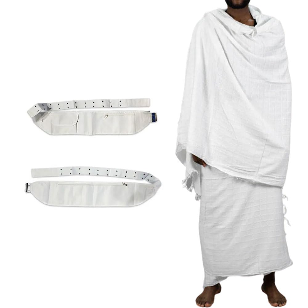 Men's 100% cotton ihram set with belt 1500 GSM white – 2-piece terry knit towel fabric for Hajj and Umrah