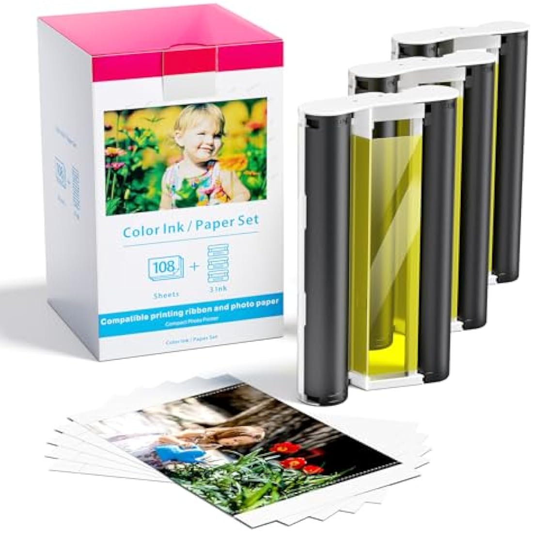 Canon Selphy KP-108IN compatible ink and 4x6 photo paper set 108 sheets – for CP1300, CP1000, CP1200, CP910 and CP810 printers