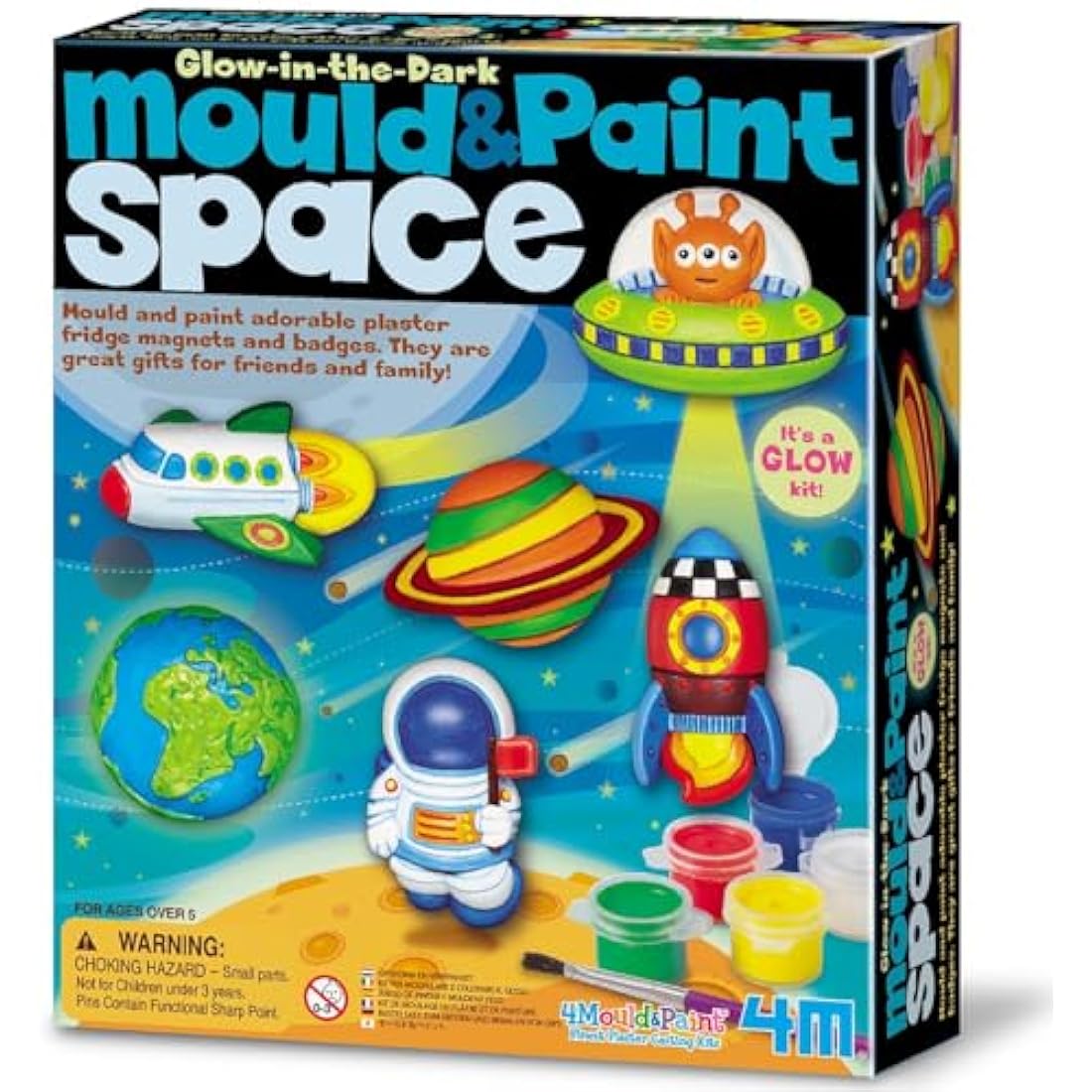 4M Mould and Paint Glow Space Kit creative kids science craft set with glow-in-the-dark paint and space moulds