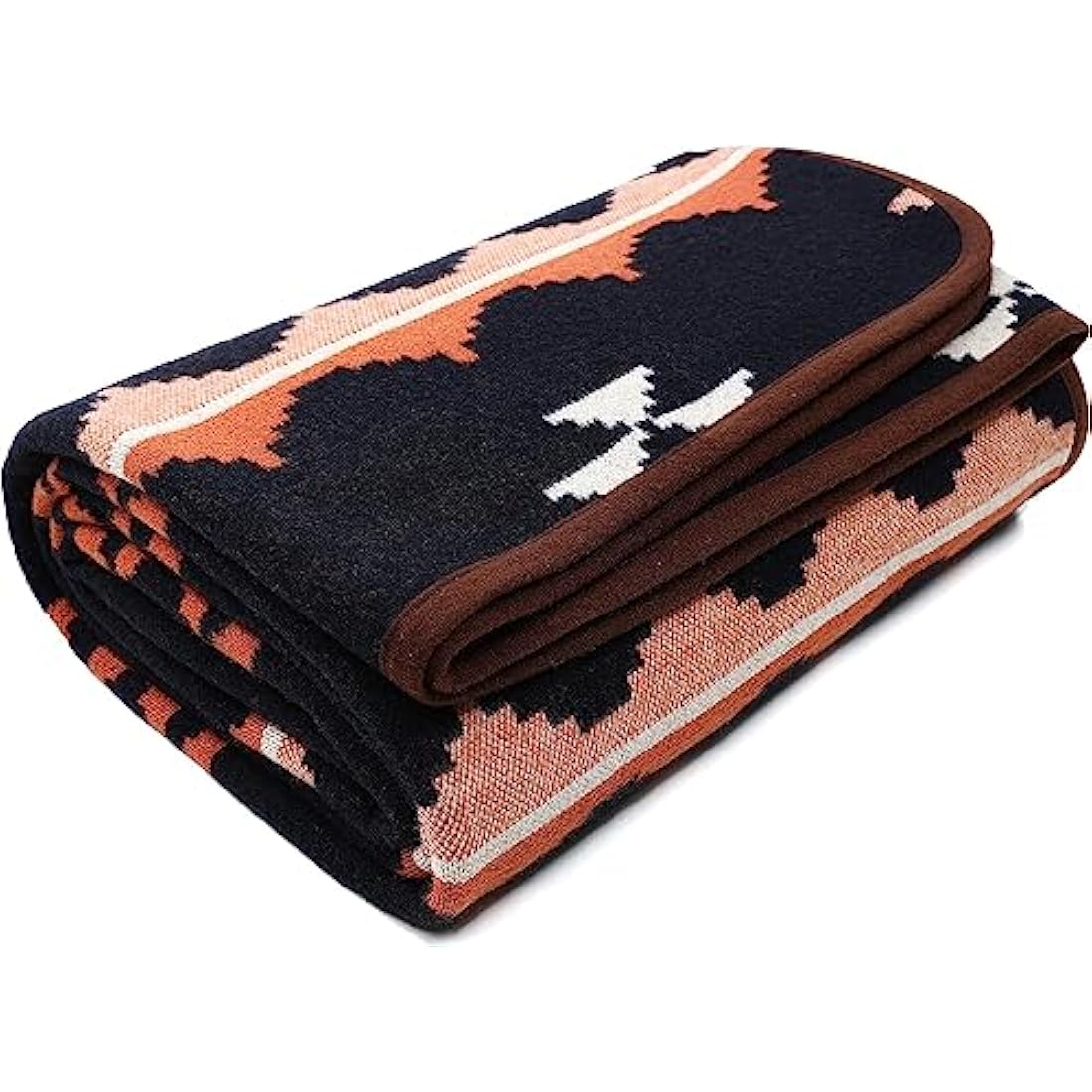 ACUSHLA merino wool throw blanket large washable Morocco dark blue jacquard 79x63 inch all-season camping